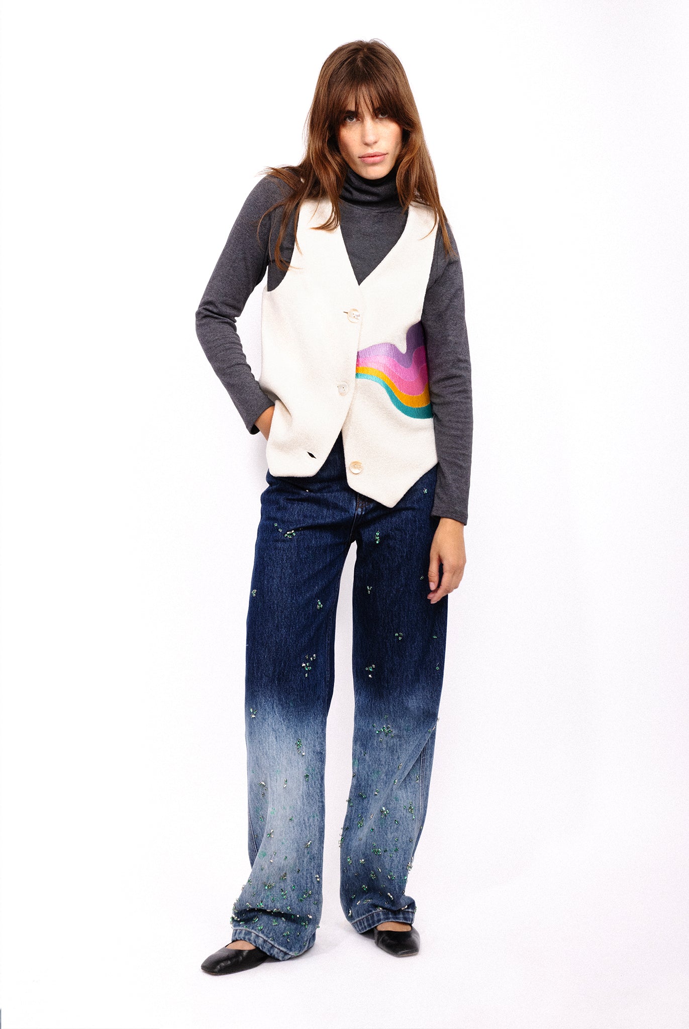 RAINBOW MUSHROOM CREAM WAISTCOAT