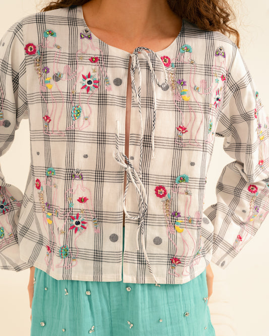 WHISPERED BLACK CHECK SHORT BLOUSE