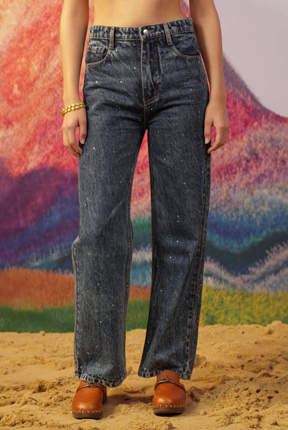 RAINBOW CRYSTAL DENIM PANT