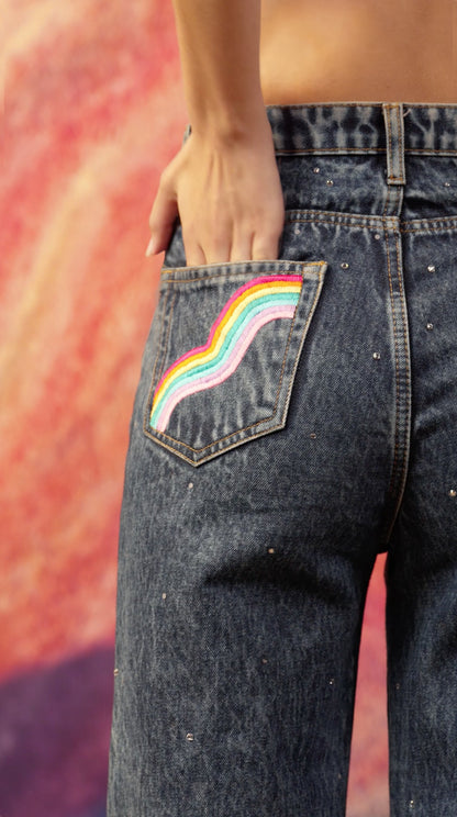 RAINBOW CRYSTAL DENIM PANT