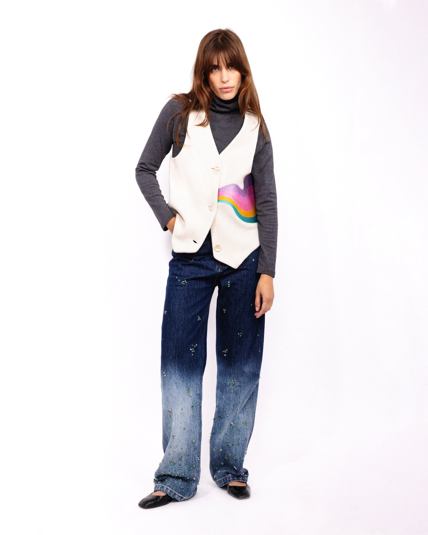 RAINBOW MUSHROOM CREAM WAISTCOAT