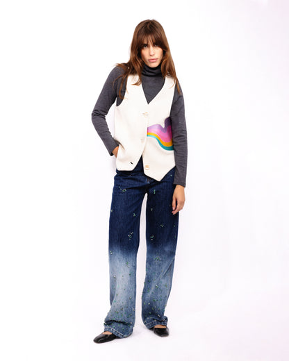 RAINBOW MUSHROOM CREAM WAISTCOAT